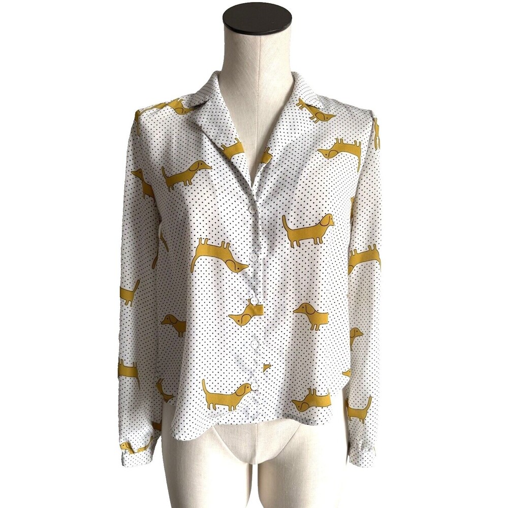 F21 Dachshund Dog Print Button Down Blouse Forever 21 Small - Picture 5 of 12